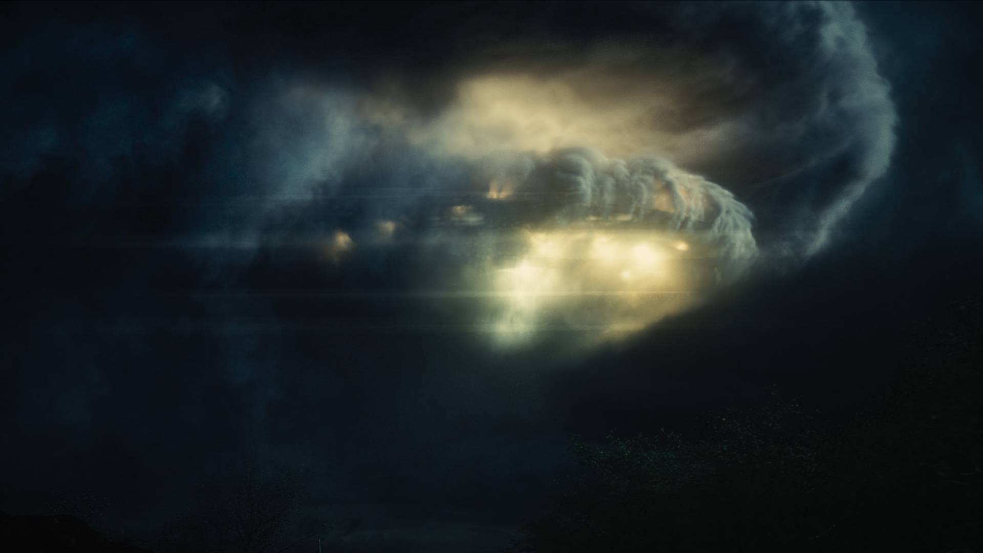 An alien spaceship in the clouds in Disclosure Day