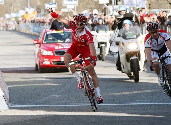 Julien El Far&egrave;s (Cofidis) wins the first stage of Tirreno-Adriatico after spending 115 kilometers off the front with Vladimir Duma.