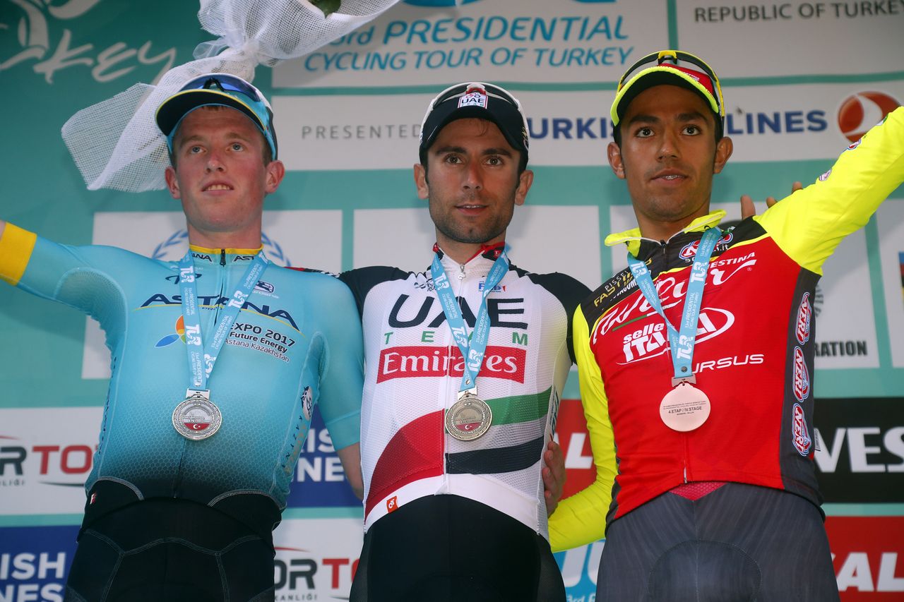 Jesper Hansen, Diego Ulissi and Daniel Martinez on the podium