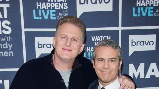 Andy Cohen and Michael Rapaport posing at WWHL.