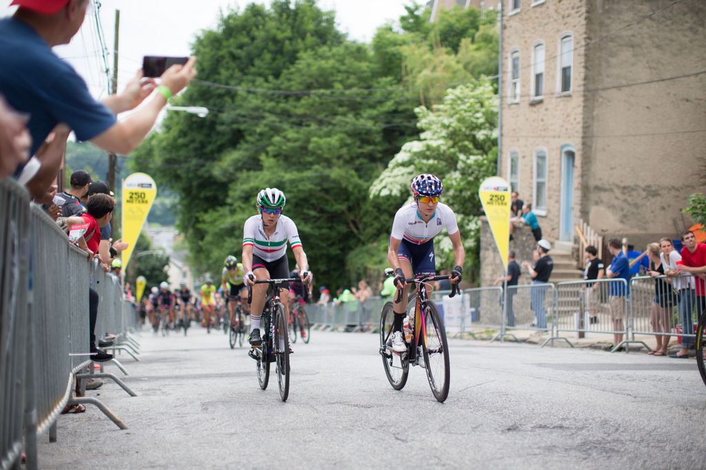 Elena Cecchini (Canyon SRAM) and Megan Guarnier (Boels Dolmans) and on 'The Wall'