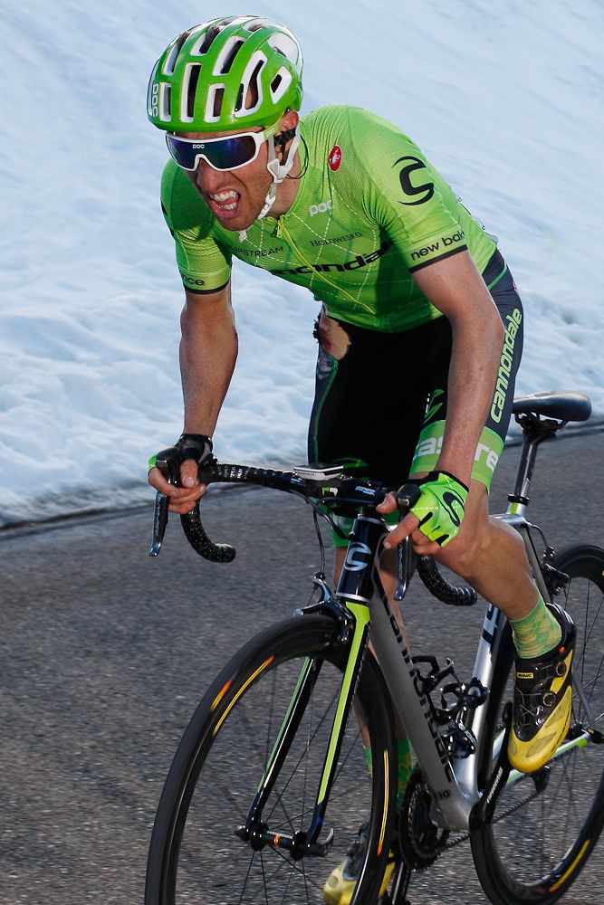 Mike Woods, showng signs of an earlier crash, rides to the finish of stage 4 at Volta a Catalunya
