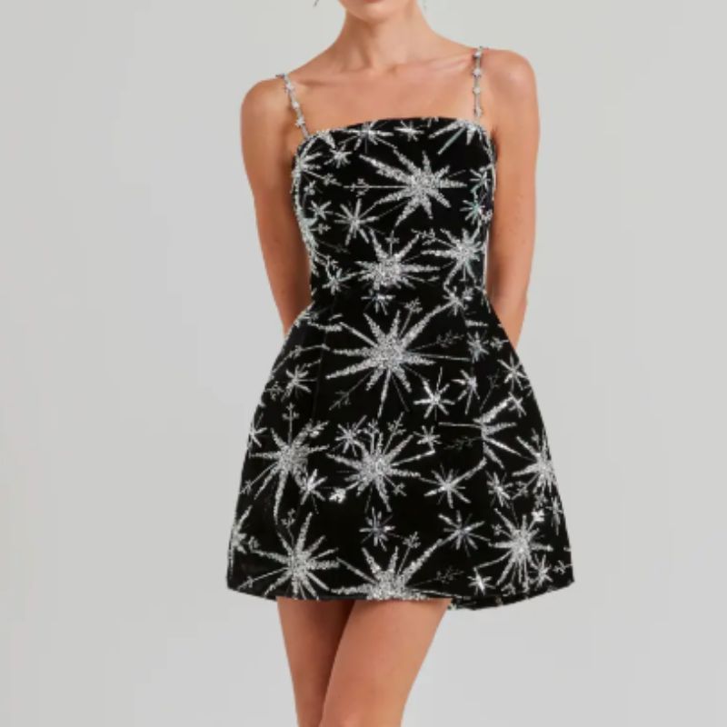 Nadine Merabi , Stella Rhinestone Star Print Cocktail Minidress