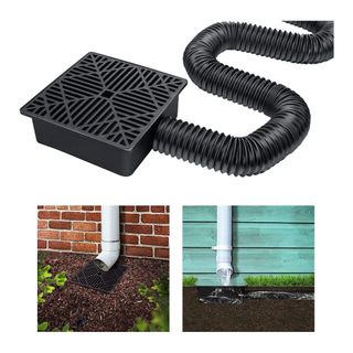 catch basin kit with pictures of it underneath drain pipes at the bottom