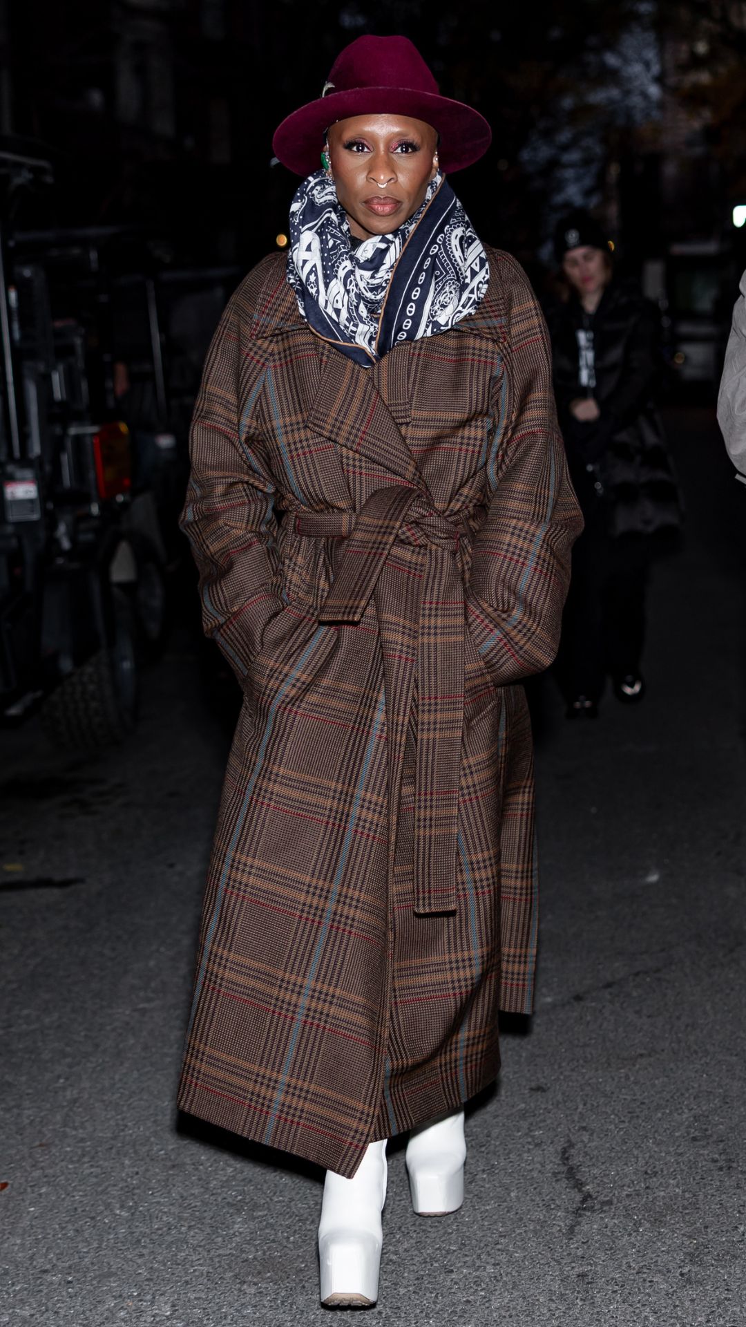 Cynthia Erivo wearing heritage check trench coat in New York City, on 27 November, 2025