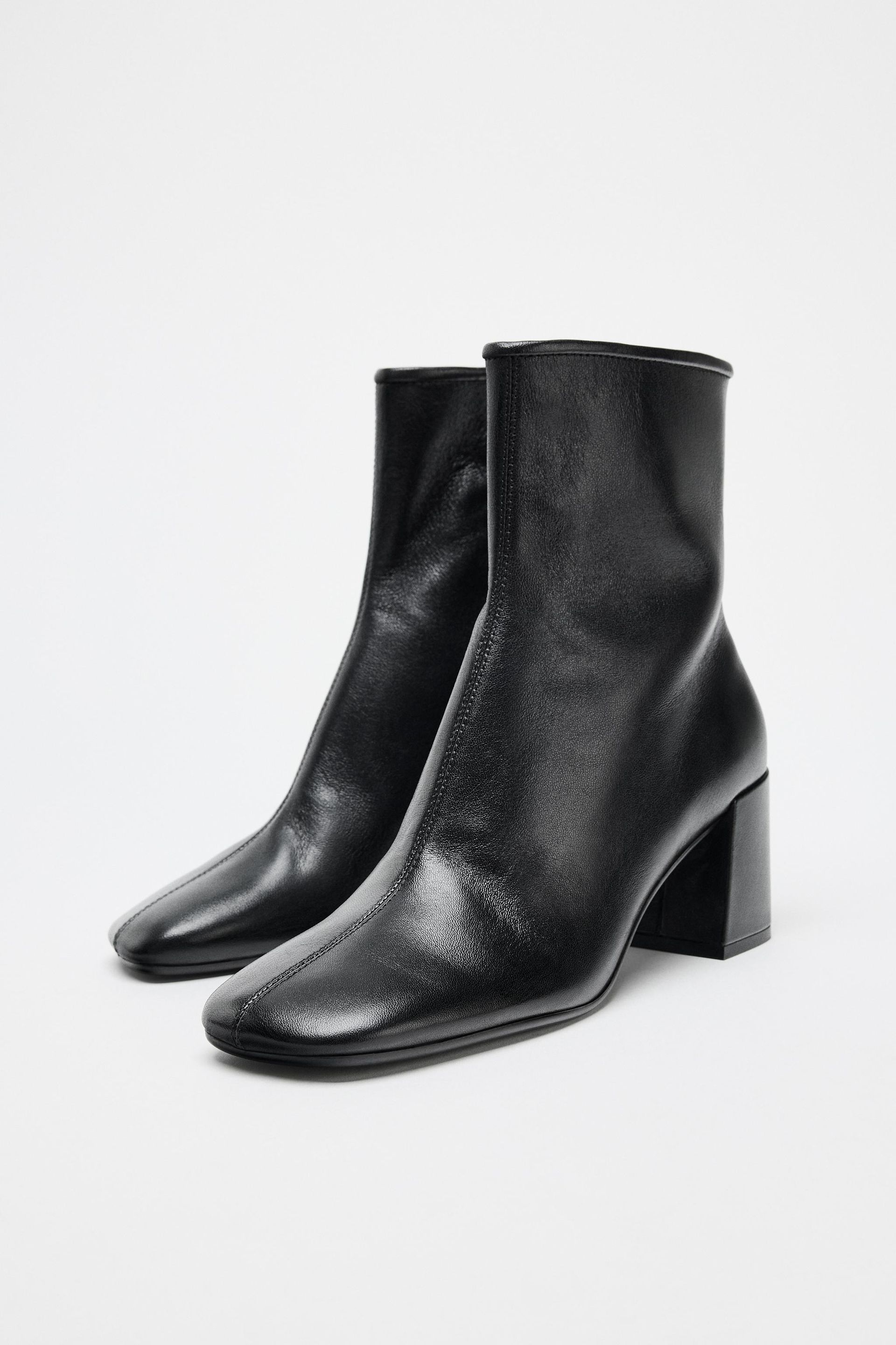 Wide Heeled Leather Ankle Boots
