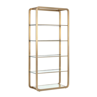 open-concept bookshelf with gold frame