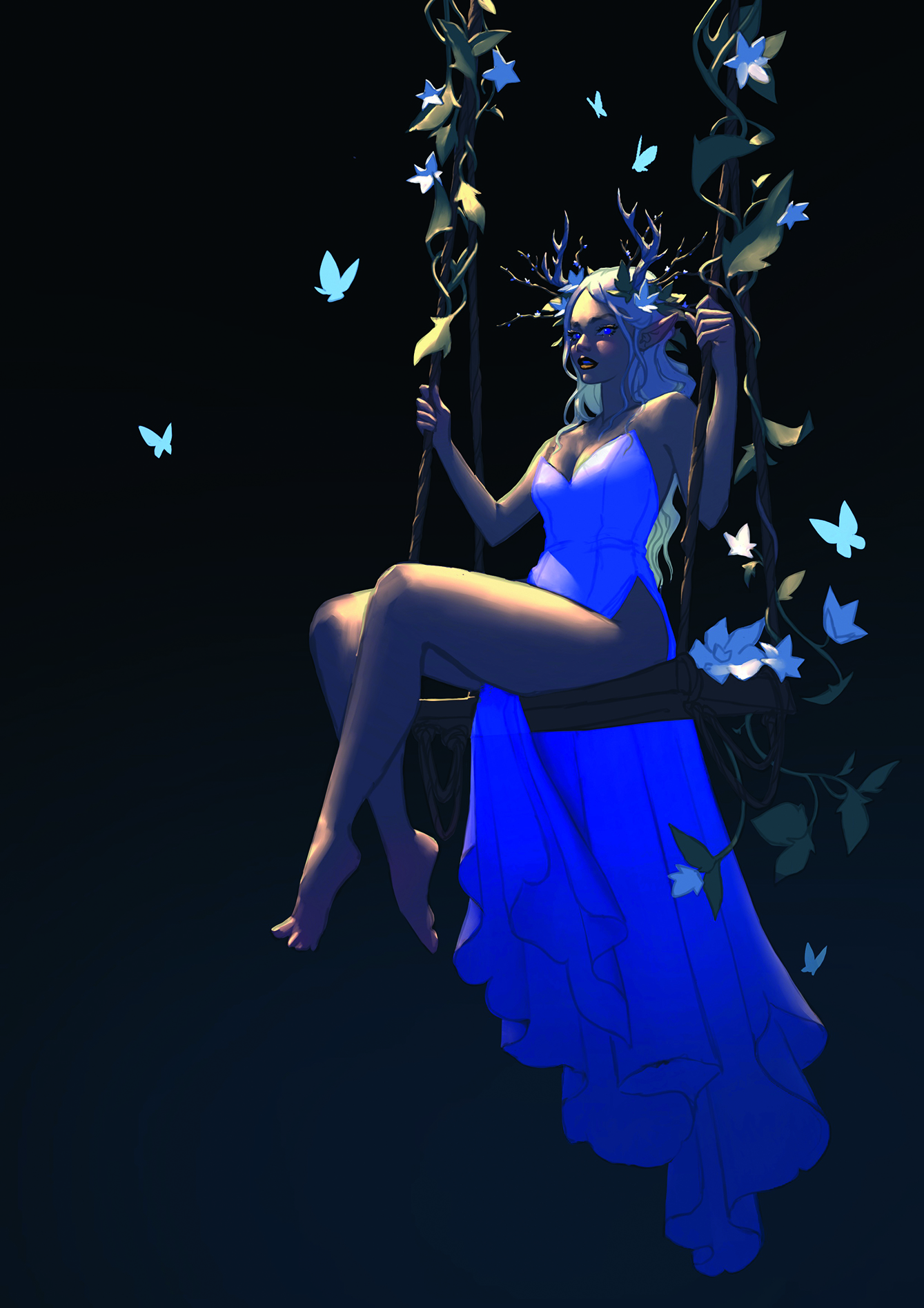 Digital art showing a fairy on a swing