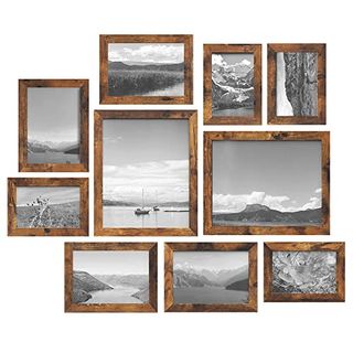 Songmics Picture Frames, Collage Picture Frames Set of 10, Two 8x10, Four 5x7, Four 4x6, Photo Frame for Wall Gallery Decor, Table Display, Glass, Rustic Brown