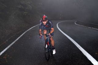 CAMIGLIATELLO SILANO ITALY OCTOBER 07 Filippo Ganna of Italy and Team INEOS Grenadiers Fog during the 103rd Giro dItalia 2020 Stage 5 a 225km stage from Mileto to Camigliatello Silano 1275m girodiitalia Giro on October 07 2020 in Camigliatello Silano Italy Photo by Tim de WaeleGetty Images