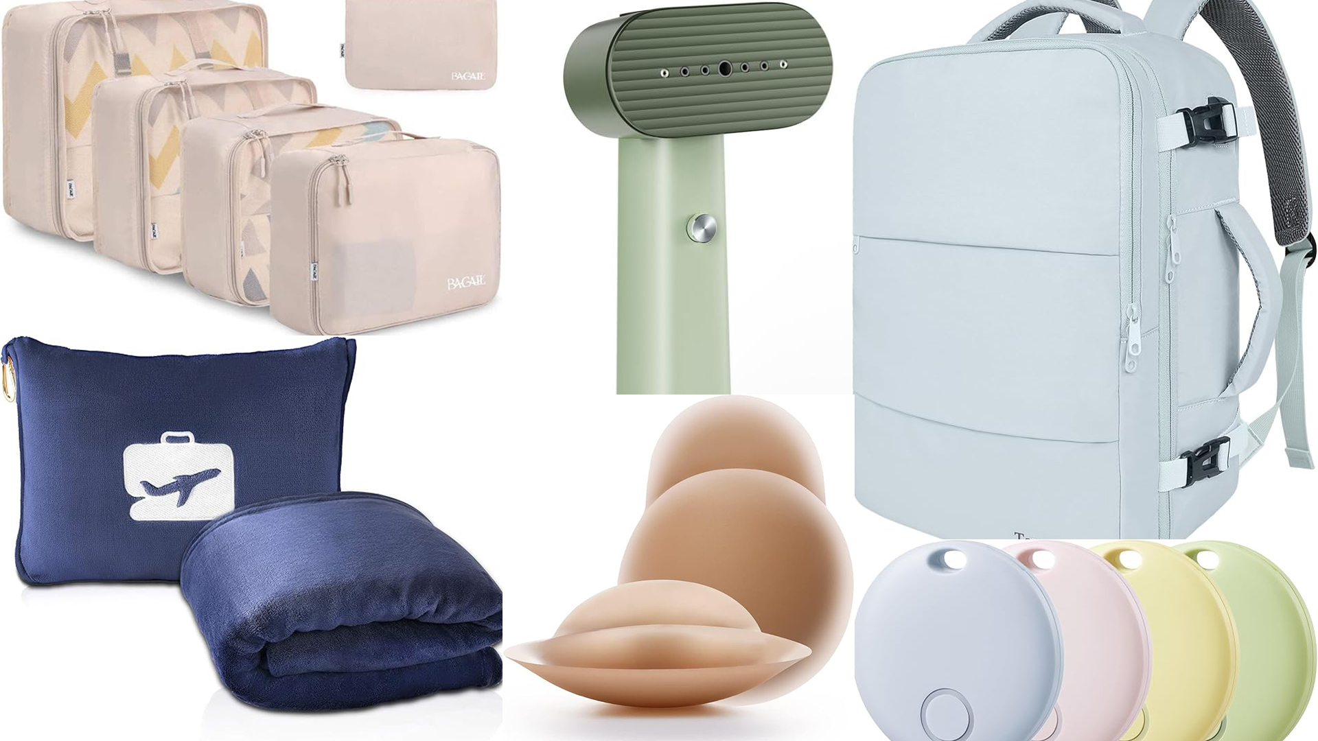 many travel items assembled into a collage