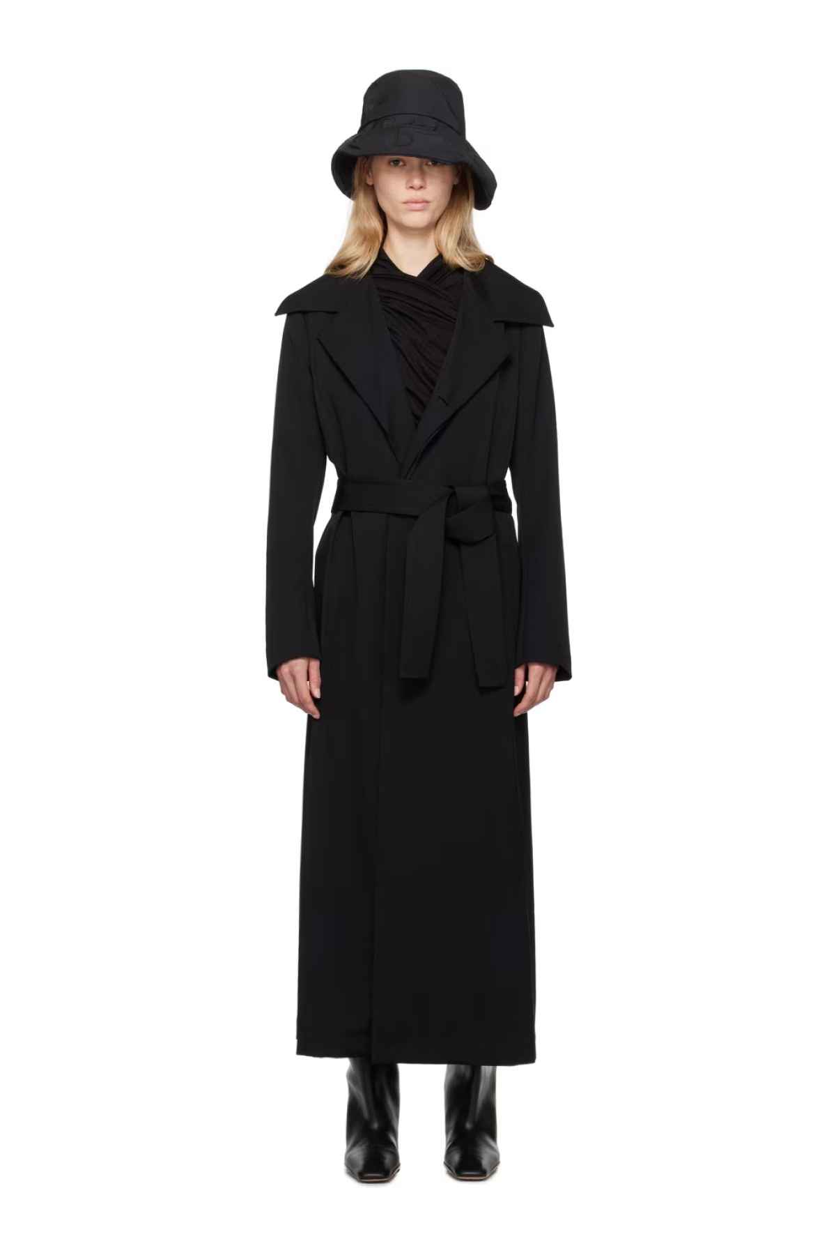 Yohji Yamamoto Black Crepe De Chine 2 Layered Wrap Blazer