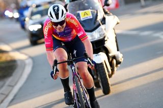 NINOVE BELGIUM FEBRUARY 25 Lotte Kopecky of Belgium and Team SD Worx attacks to win the 18th Omloop Het Nieuwsblad Elite 2023 Womens Elite a 1322km one day race from Ghent to Ninove OHN23 on February 25 2023 in Ghent Belgium Photo by David StockmanGetty Images