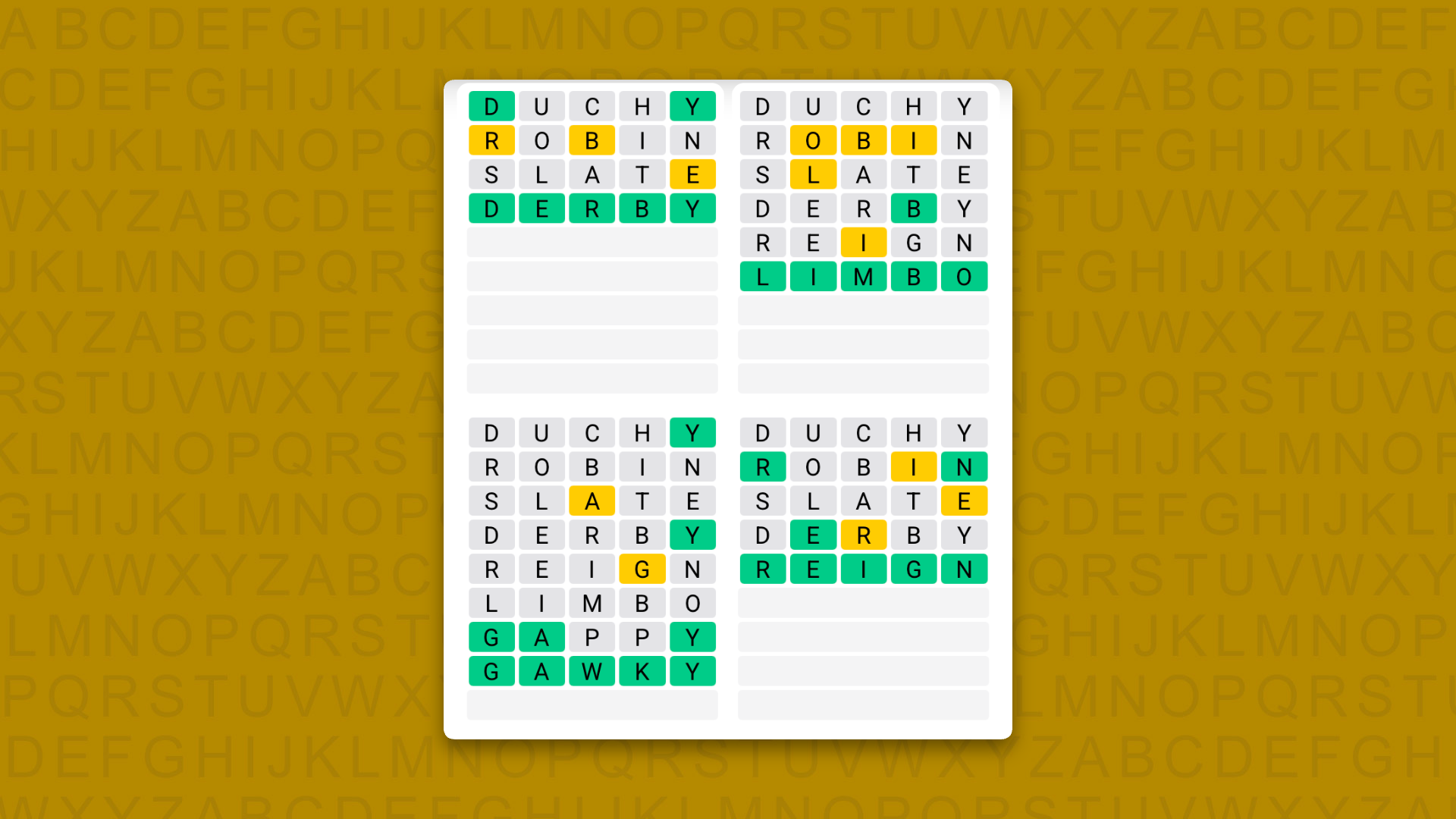 Quordle answers for game 1700 on a yellow background