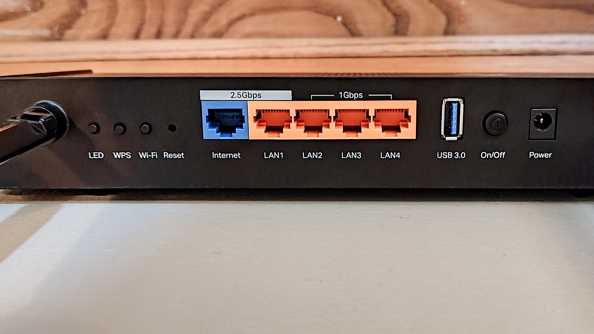 The ports on a TP-Link Archer BE3600
