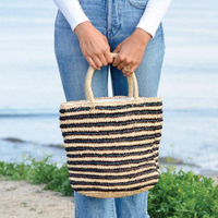 11" Striped Raffia Tote Bag - Black &amp; Natural for $125, at Amazon