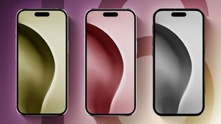 En rendering av tre iPhone 16-prototyper.