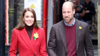 Catherine, Princess of Wales and Prince William, Prince of Wales during a visit to Pontypridd Market on February 26, 2025