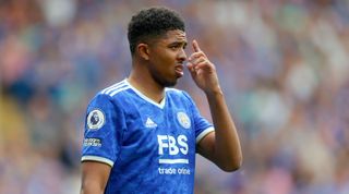 Wesley Fofana of Leicester City looks on during the Premier League match between Leicester City and Southampton at The King Power Stadium on May 22, 2022 in Leicester, England