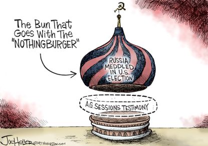 Political cartoon U.S. Russia investigation election meddling nothing burger