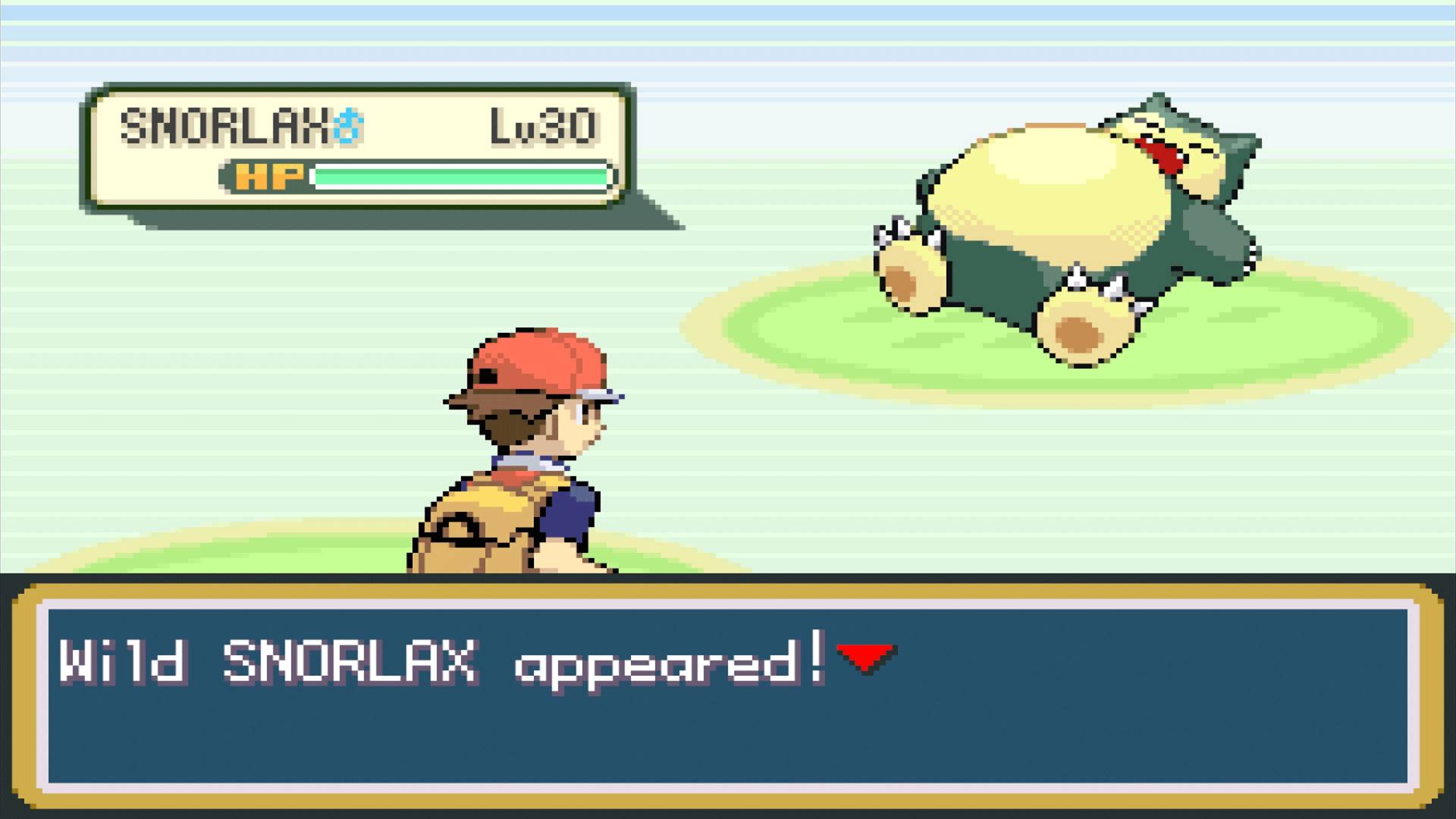 In Pokemon LeafGreen, a trainer encounters a wild Snorlax