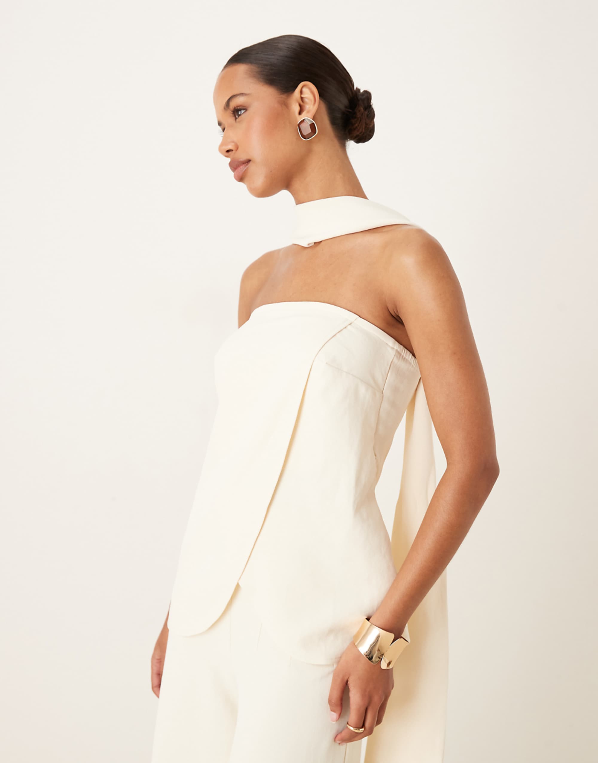 Asos Design Tailored Bandeau Top With Scarf Detail in Buttermilk - Part of a Set