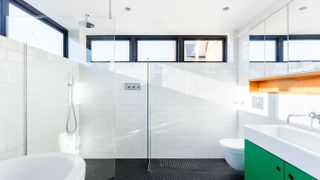 bathroom with high level aluminium windows