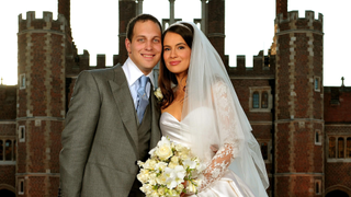 Lord Freddie Windsor poses with his bride Sophie Winkleman in the Base Court, minutes after their wedding in the Chapel Royal at Hampton Court Palace on September 12, 2009 in Richmond upon Thames, England