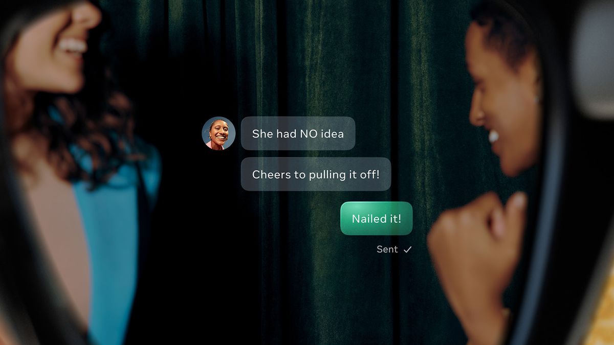An official image of Meta Ray-Ban Display Glasses' display showing text messaging