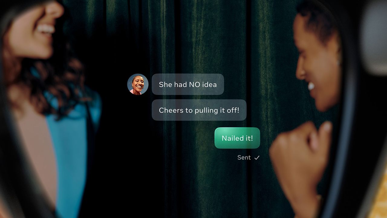 An official image of Meta Ray-Ban Display Glasses' display showing text messaging