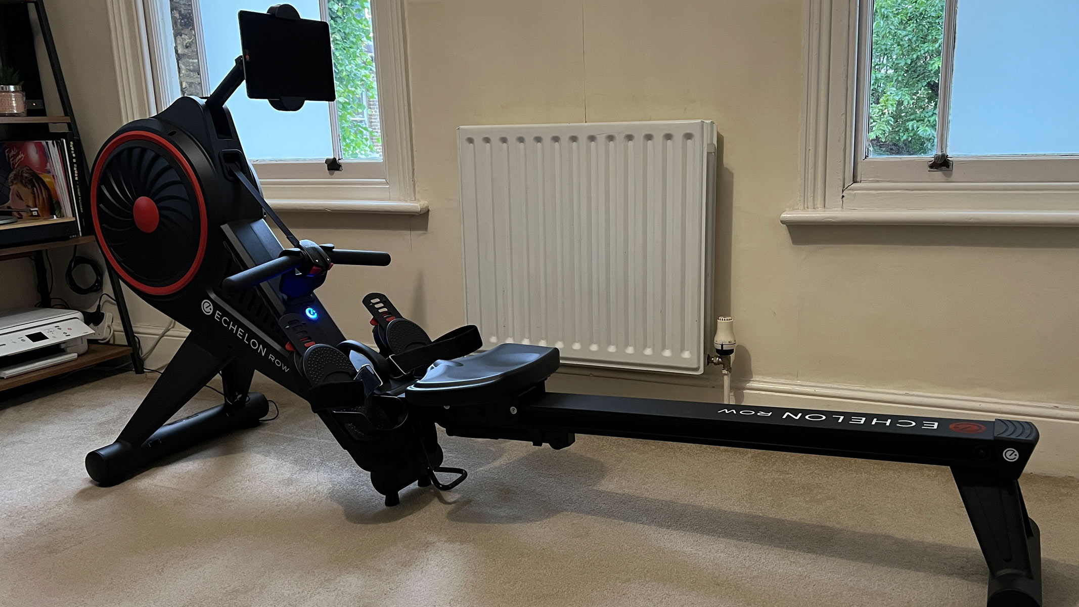 Echelon Smart Rower being tested by our reviewer