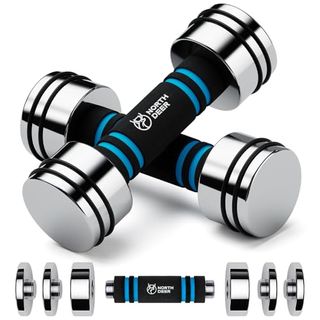 Steel Dumbbells 2.5kg Pair (1.5kg/2kg/2.5kg) Ultracompact Adjustable Chrome Dumbbell Set Women With Foam Handles Home Gym Workout (2×2.5kg)