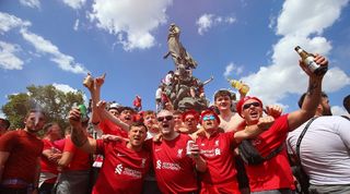 Liverpool fans in Place de la Nation ahead of their team's Champions League final against Real Madrid on Saturday night.