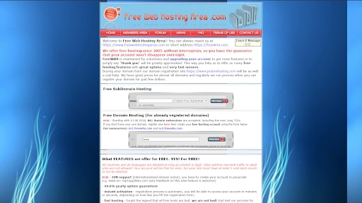 FreeWebHostingArea's homepage