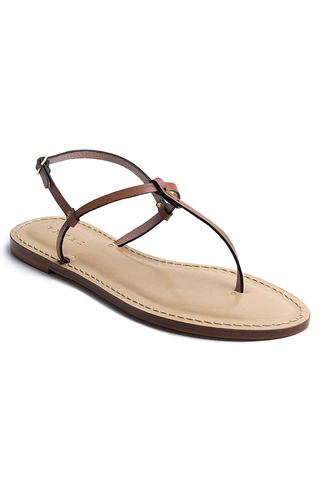 Amanu Style 15 T-Strap Sandal, Cognac Leather, Nude Sole, 39