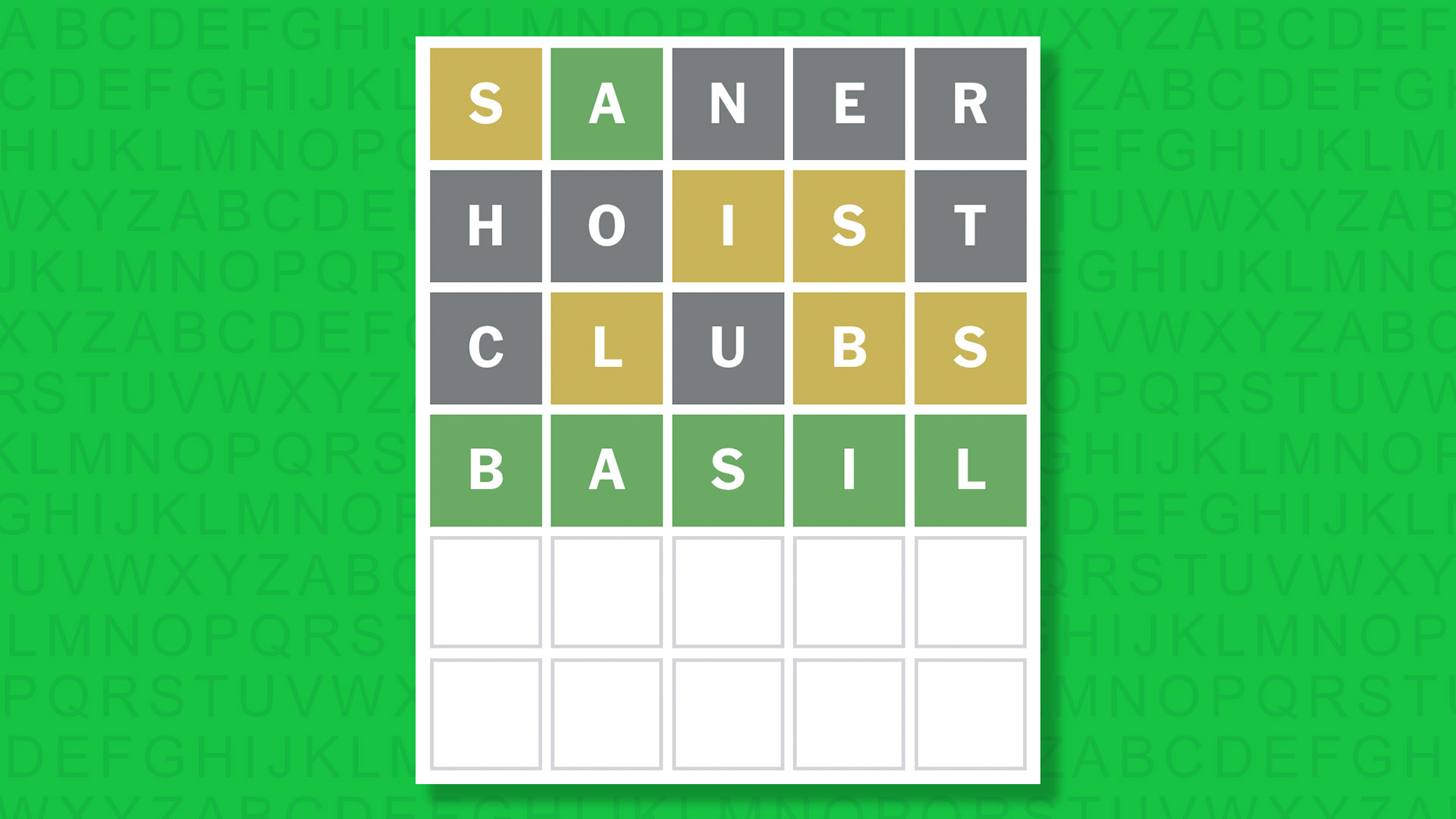 NYT Wordle answer for game 1737 on a green background