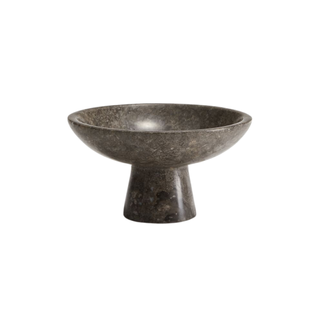 A dark gray marble pedestal bowl