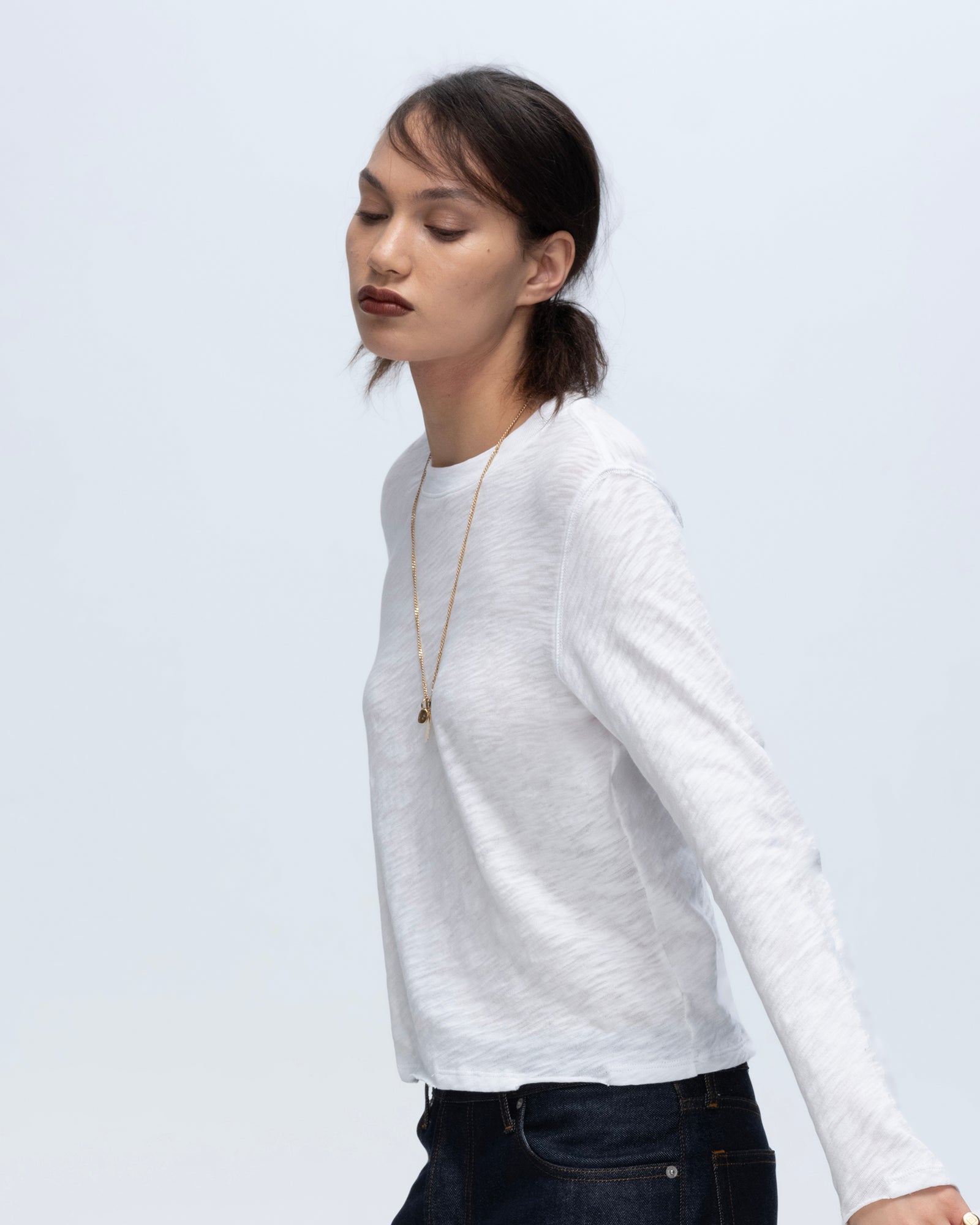 Slub Jersey Long Sleeve Destroyed Wash Crop Tee - White - Wht / White / Xs