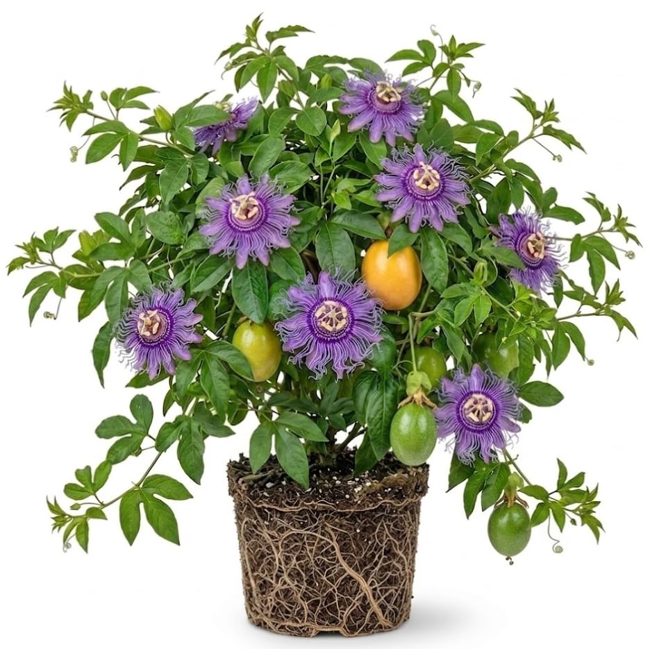 Passiflora Incarnata Maypop Live Plant, Purple Passionflower Plant, Well Rooted 4 to 6 Inc Tall for Home Garden
