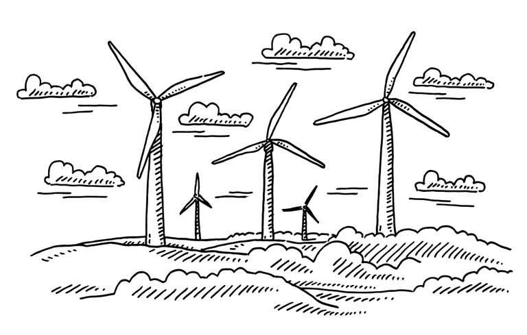 Wind turbines green electricity illustration