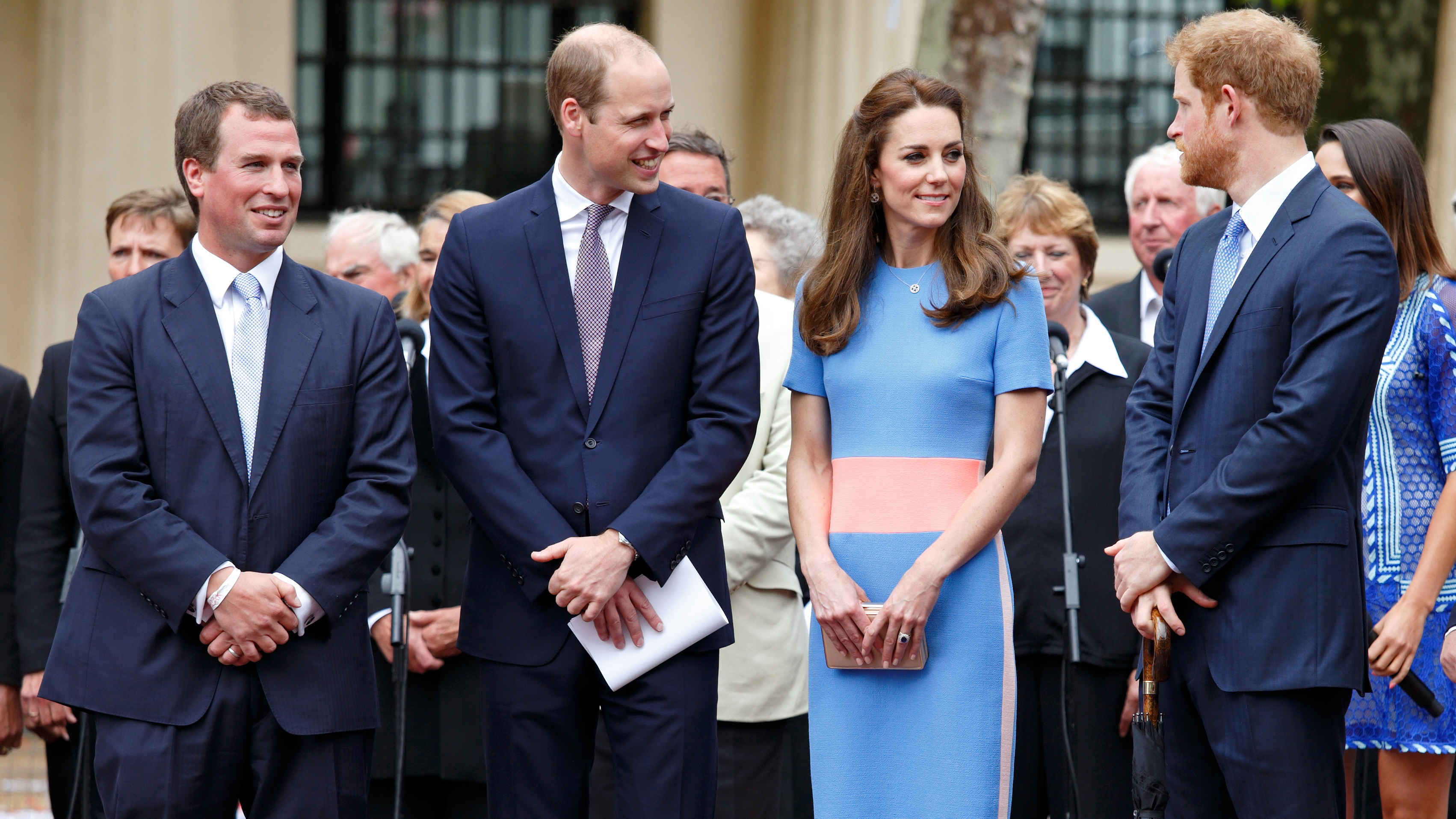 Peter Phillips, Prince William, Catherine, Princess of Wales and Prince Harry attend 'The Patron's Lunch' celebrations to mark Queen Elizabeth II's 90th birthday on The Mall on June 12, 2016