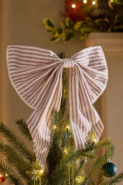 Next Black Logo Jacquard Stripe Bow Christmas Tree Topper