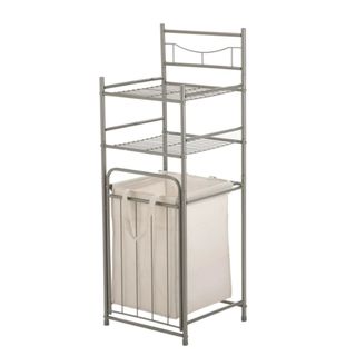 A steel laundry hamper storage unit