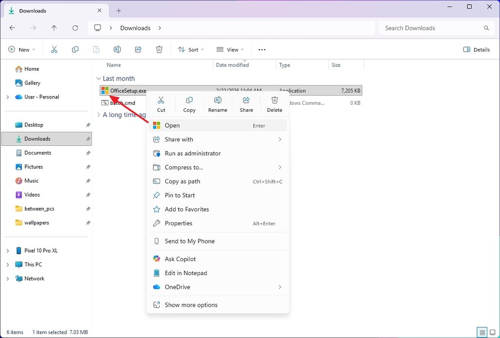 File Explorer context menu Open entry new icon