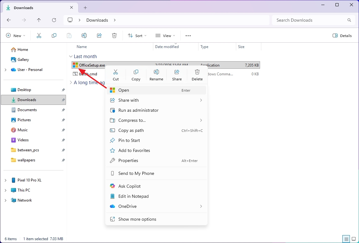 File Explorer context menu Open entry new icon