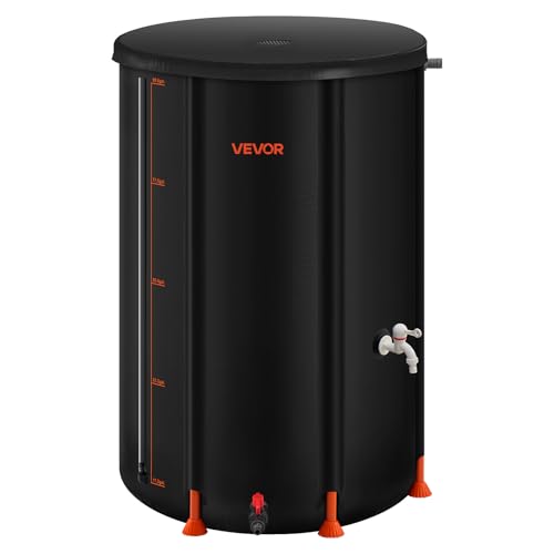Vevor Collapsible Rain Barrel, 100 Gallon Portable Rain Water Collection Barrel, 1000d Pvc Rainwater Collection System, Garden Water Catcher Tank Storage Container With Spigot &amp;amp; Overflow Kit, Black