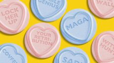 Candy hearts with Trump phrases