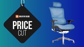The blue X-chair office chair. 