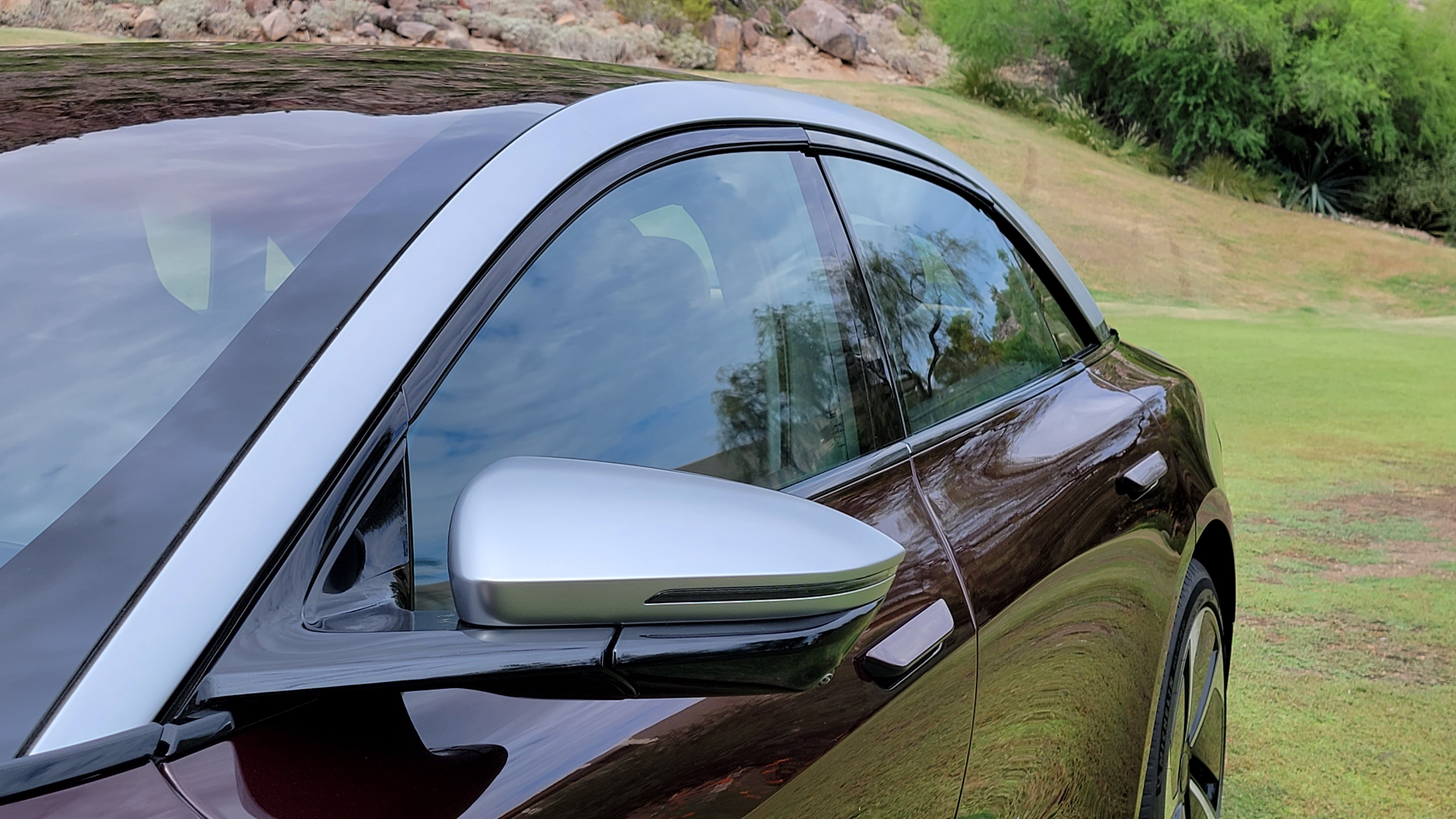 Close-up view down the side of the Lucid Air