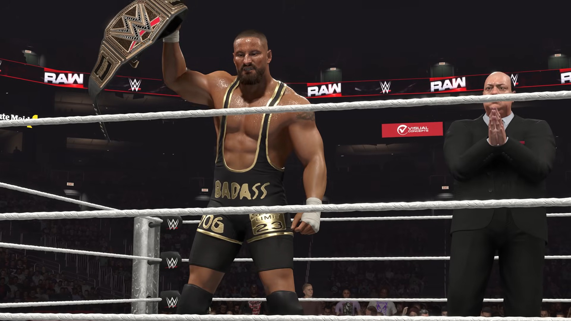 Trailer screenshot of Bron Breakker and Paul Heyman in WWE 2K26.